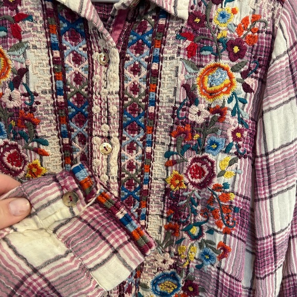 Johnny Was Workshop Pink Button Up Tie Waist Top Small - Picture 3 of 7